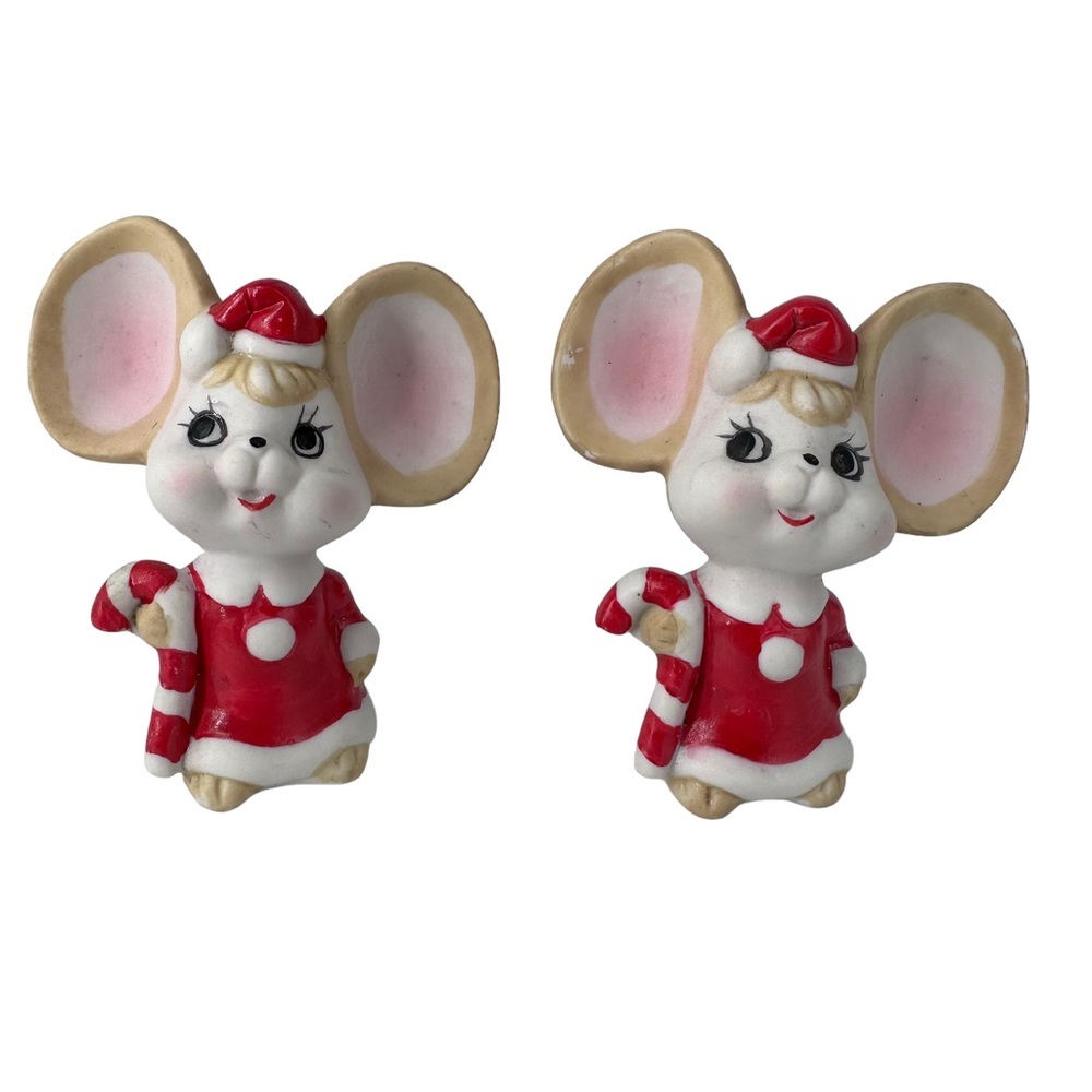 Vintage Christmas Mouse Figurine Bisque Porcelain 4" H Taiwan